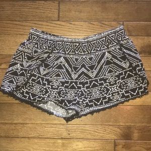 black and white patterned shorts